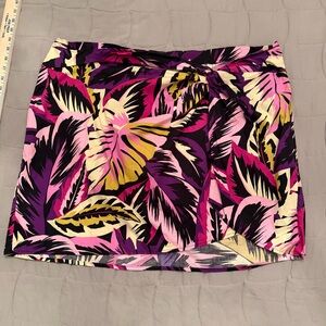 Tropical Pink & Purple Print Mini Skirt with Front Knot